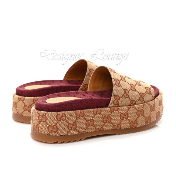 NEW GUCCI Angelina GG Beige Monogram Platform Slide Sandals Size EU 38 US 8 - Picture 13 of 15